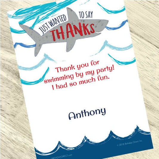 Shark Splash Party Thank You, 5x7-in, Editable PDF Printable by Birthday Direct