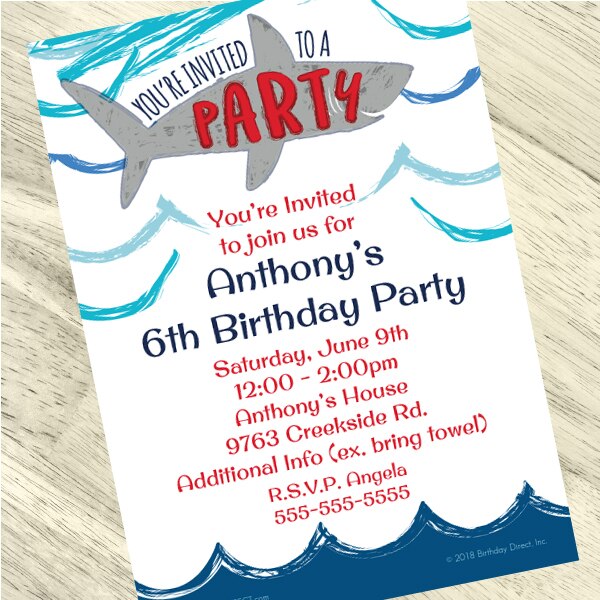 Shark Splash Party Invitation, 5x7-in, Editable Canva Template by Birthday Direct