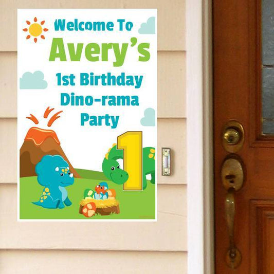 Little Dinosaur 1st Birthday Welcome Sign, Editable Canva Template by Birthday Direct