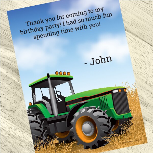 Farm Tractor Party Thank You, 5x7-in, Editable PDF Printable by Birthday Direct