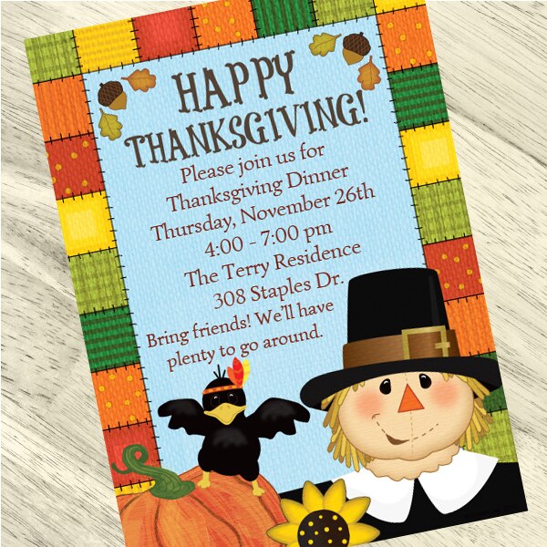 Thanksgiving Patchwork Party Invitation, 5x7-in, Editable PDF Printable by Birthday Direct