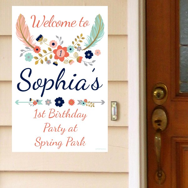 Boho 1st Birthday Welcome Sign, Editable Canva Template by Birthday Direct