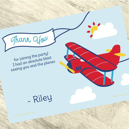 Vintage Airplane Party Thank You, 5x7-in, Editable PDF Printable by Birthday Direct