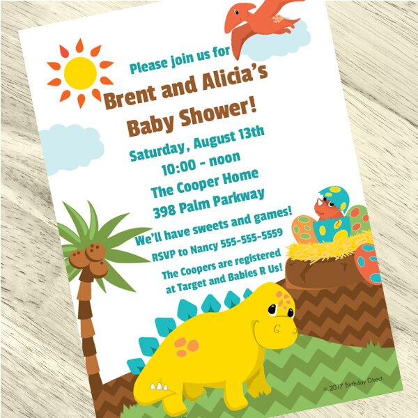 Little Dinosaur Baby Shower Invitation, 5x7-in, Editable PDF Printable by Birthday Direct