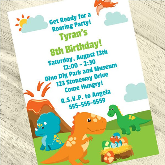 Little Dinosaur Party Invitation, 5x7-in, Editable PDF Printable by Birthday Direct