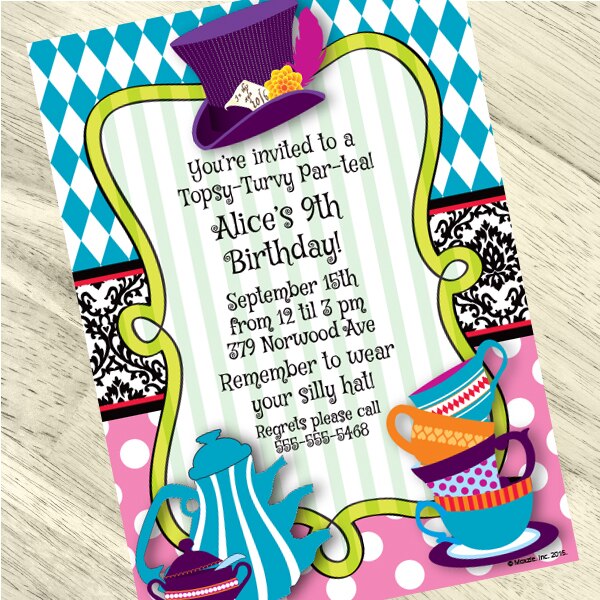 Mad Hatter Tea Party Invitation, 5x7-in, Editable PDF Printable by Birthday Direct