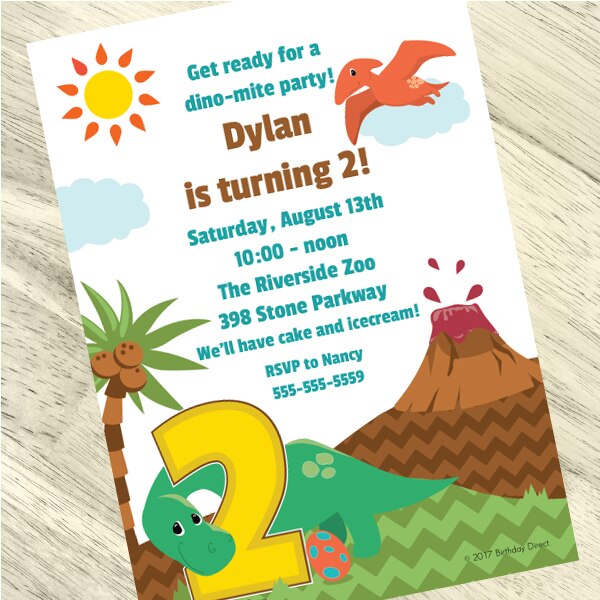 Little Dinosaur 2nd Birthday Invitation, 5x7-in, Editable PDF Printable by Birthday Direct