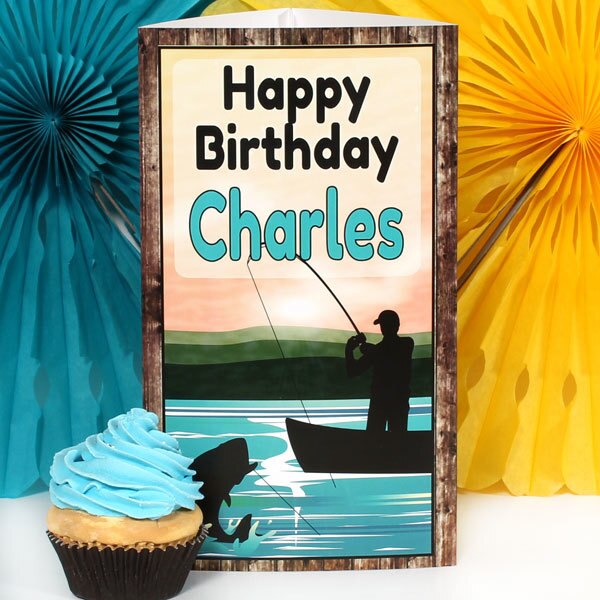 Bass Fishing Birthday Centerpiece, 10 inch Editable PDF Printable by Birthday Direct