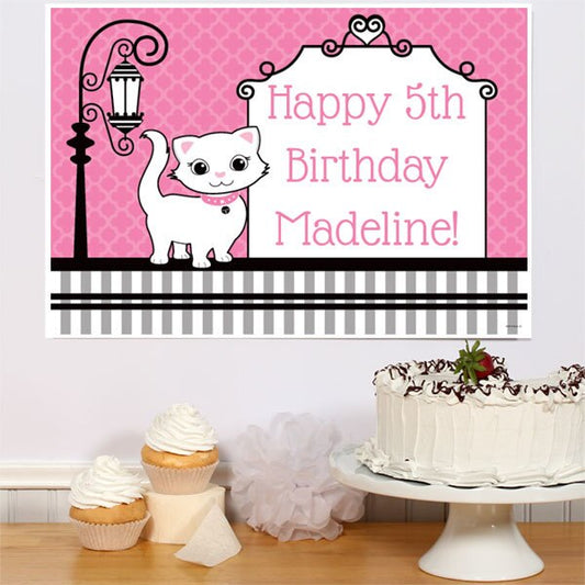 Paris French Kitten Party Sign, Editable PDF Printable by Birthday Direct