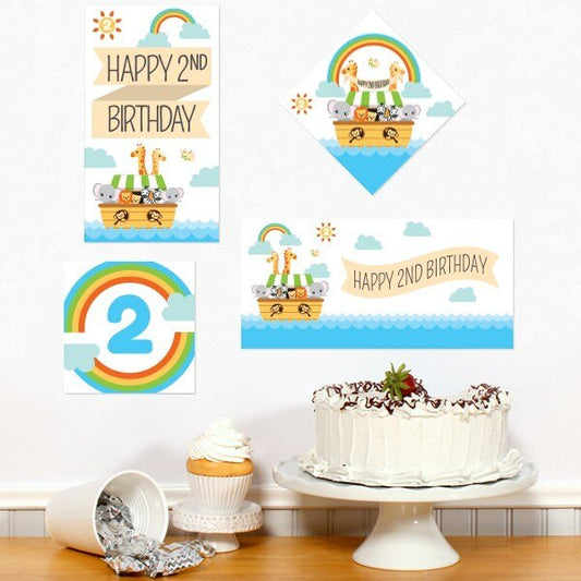 Noah's Ark 2nd Birthday Sign Cutouts Wall Decoration, 8.5x11 Printable PDF by Birthday Direct