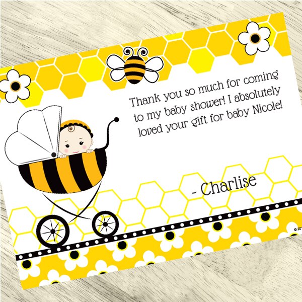 Bumble Bee Baby Shower Thank You, 5x7-in, Editable PDF Printable by Birthday Direct