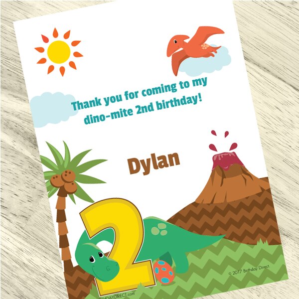 Little Dinosaur 2nd Birthday Thank You, 5x7-in, Editable Canva Template by Birthday Direct