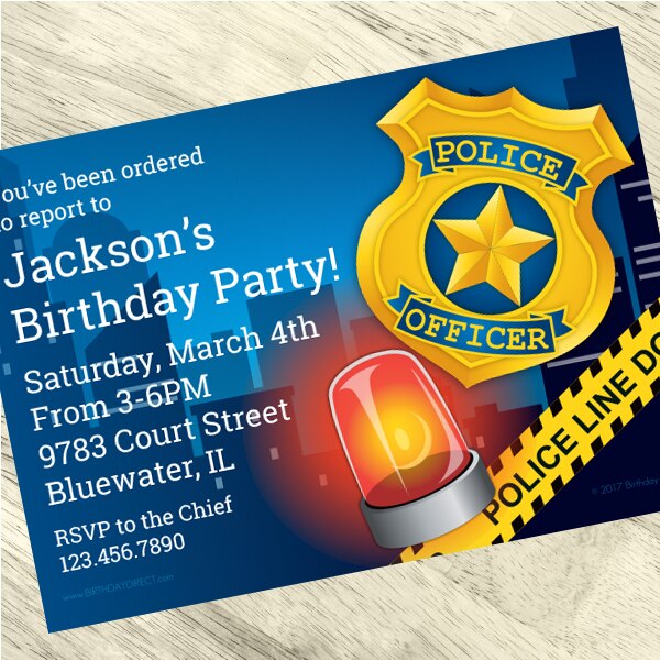 Police Party Invitation, 5x7-in, Editable PDF Printable by Birthday Direct