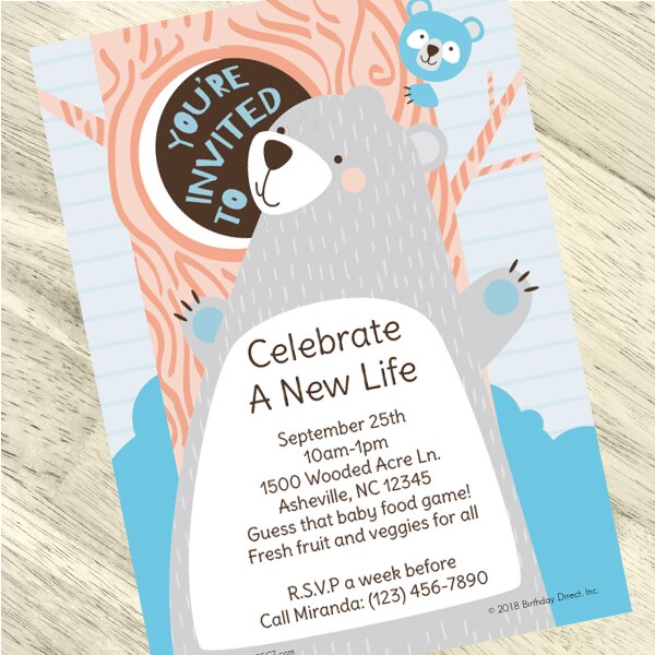 Little Bear Baby Shower Invitation, 5x7-in, Editable PDF Printable by Birthday Direct