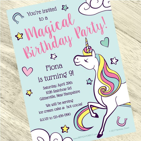 Unicorn Pony Party Invitation, 5x7-in, Editable PDF Printable by Birthday Direct