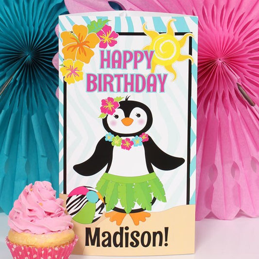 Penguin Hula Birthday Centerpiece, 10 inch Editable PDF Printable by Birthday Direct