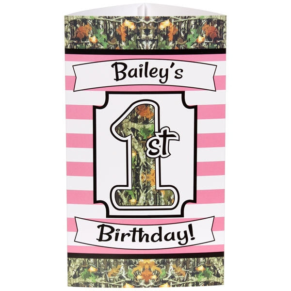 Camouflage Pink 1st Birthday Centerpiece, 10 inch Editable Canva Template by Birthday Direct