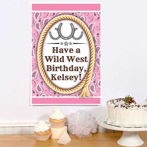 Bandana Pink Party Sign, Editable PDF Printable by Birthday Direct