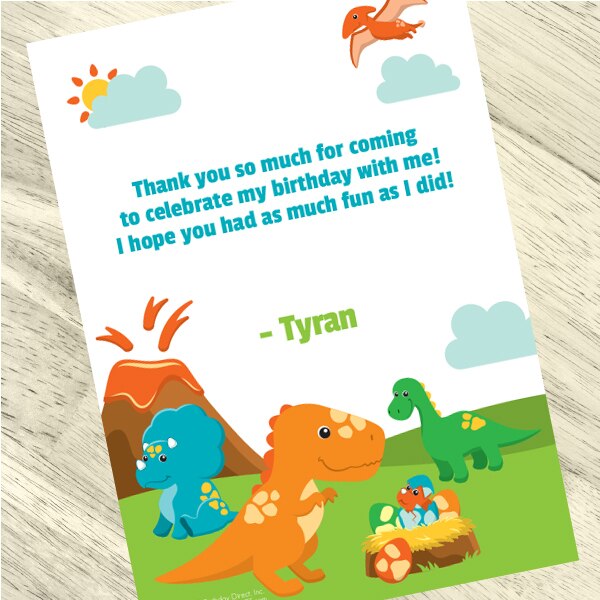 Little Dinosaur Party Thank You, 5x7-in, Editable PDF Printable by Birthday Direct