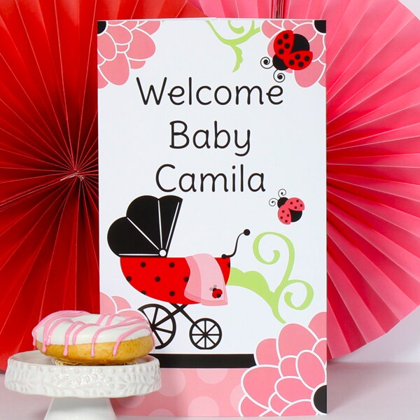 Little Ladybug Baby Shower Centerpiece, 10 inch Editable Canva Template by Birthday Direct