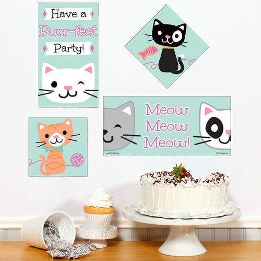Little Cat Party Sign Cutouts Wall Decoration, 8.5x11 Printable PDF by Birthday Direct