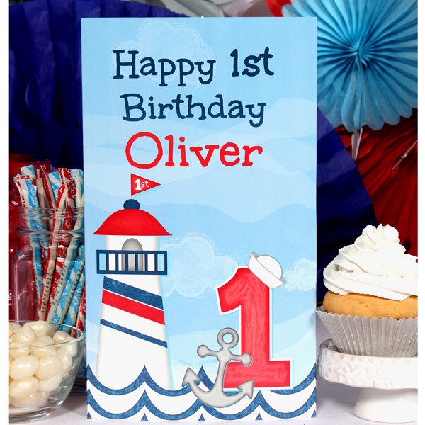 Nautical Dolphin 1st Birthday Centerpiece, 10 inch Editable PDF Printable by Birthday Direct