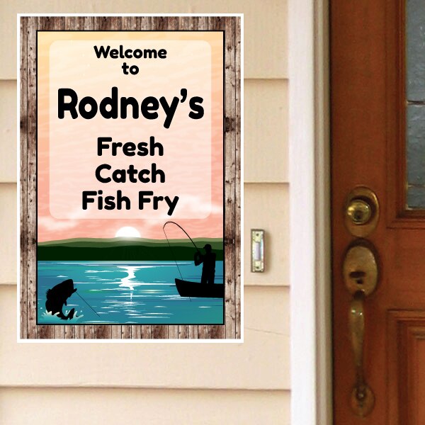 Bass Fishing Party Door Greeter, Editable PDF Printable by Birthday Direct