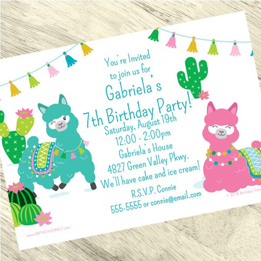 Alpaca Party Invitation, 5x7-in, Editable PDF Printable by Birthday Direct