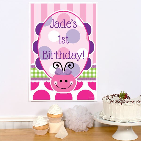 Ladybug Pink 1st Birthday Sign, Editable PDF Printable by Birthday Direct