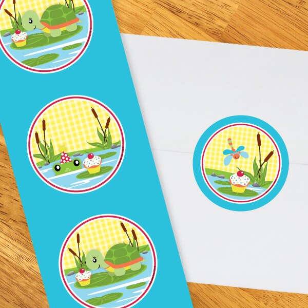 Frog and Turtle Party 2-in Circle, 8.5x11 Printable PDF by Birthday Direct