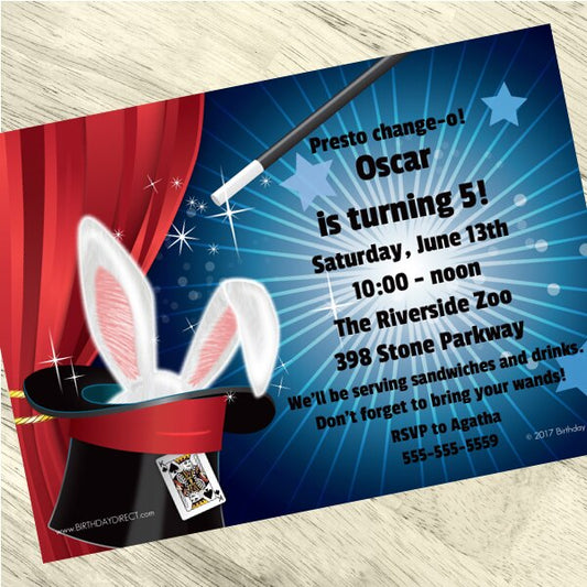 Magician Party Invitation, 5x7-in, Editable PDF Printable by Birthday Direct