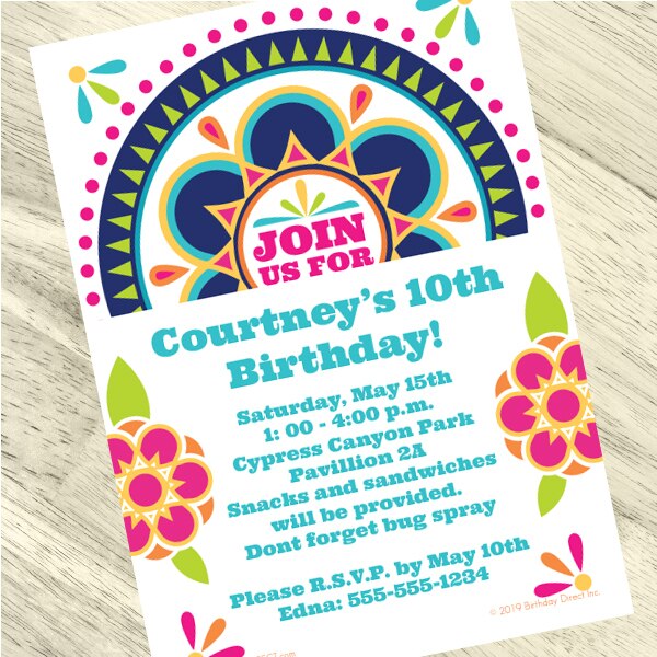 Bohemian Fiesta Party Invitation, 5x7-in, Editable PDF Printable by Birthday Direct