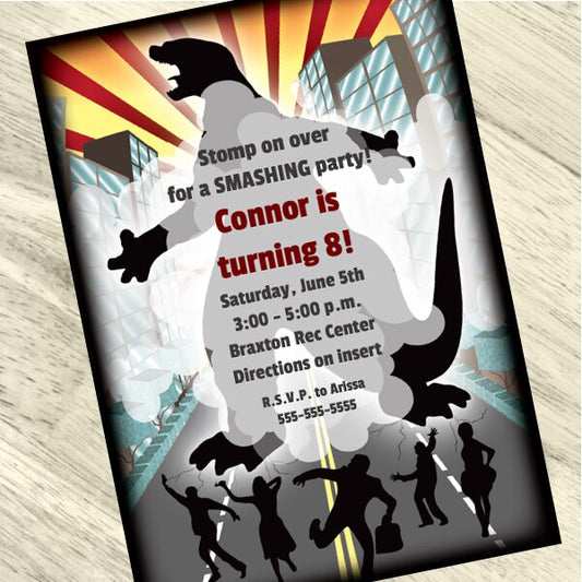 Terror Lizard Party Invitation, 5x7-in, Editable PDF Printable by Birthday Direct