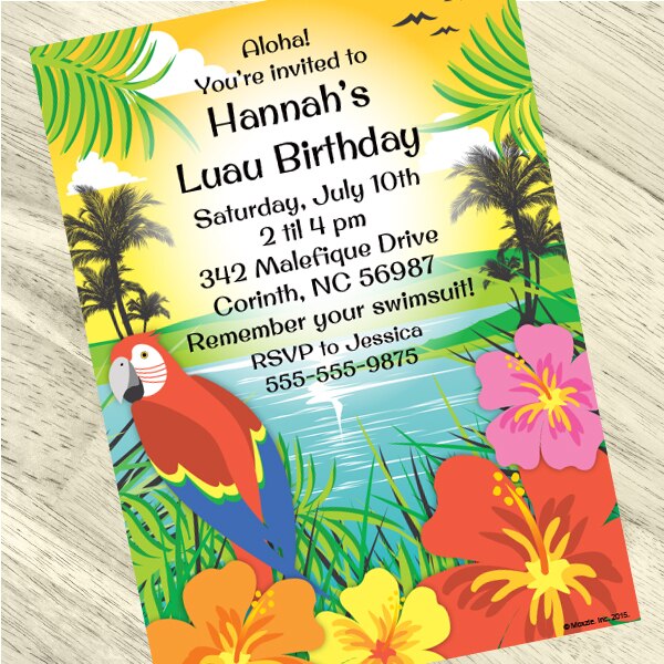 Parrot Tropics Party Invitation, 5x7-in, Editable PDF Printable by Birthday Direct