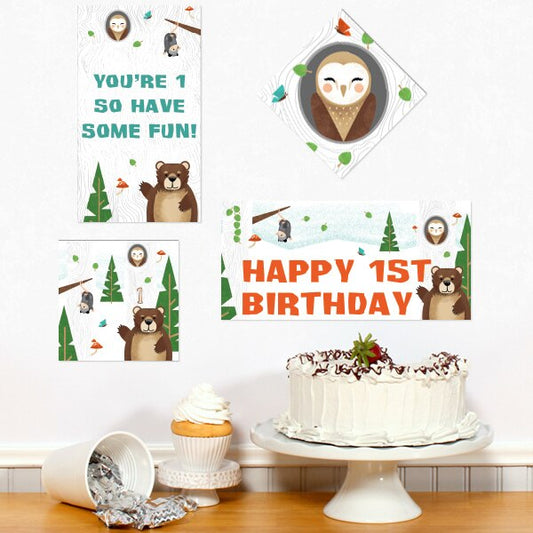 Wild Woodland 1st Birthday Sign Cutouts Wall Decoration, 8.5x11 Printable PDF by Birthday Direct