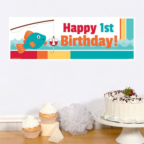 Little Fish 1st Birthday Small Banner, 8.5x11 Printable PDF by Birthday Direct