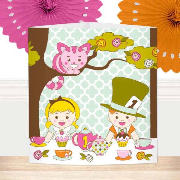 Alice in One-derland 1st Birthday Centerpiece, Editable Canva Template by Birthday Direct