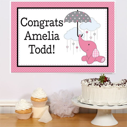 Elephant Pink Baby Shower Sign, Editable PDF Printable by Birthday Direct