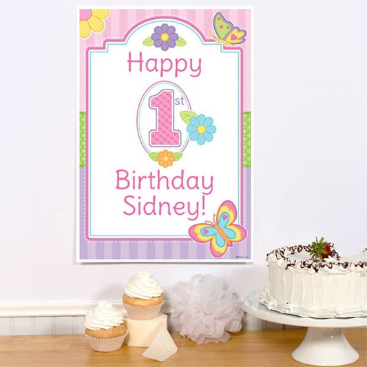 Butterfly Garden 1st Birthday Sign, Editable PDF Printable by Birthday Direct