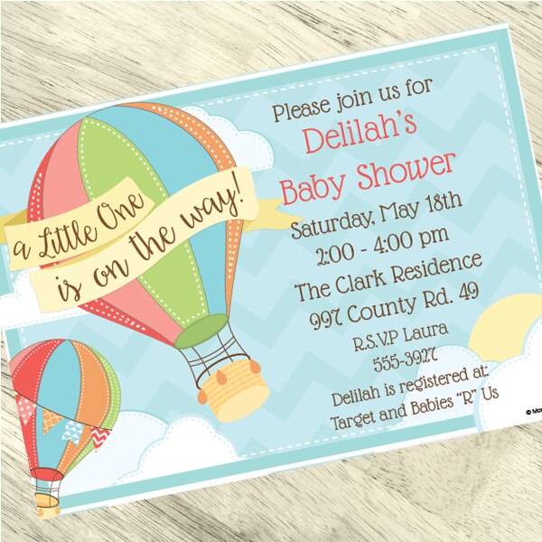 Hot Air Balloon Baby Shower Invitation, 5x7-in, Editable PDF Printable by Birthday Direct