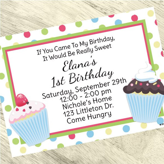 Sweet Cupcake Party Invitation, 5x7-in, Editable PDF Printable by Birthday Direct