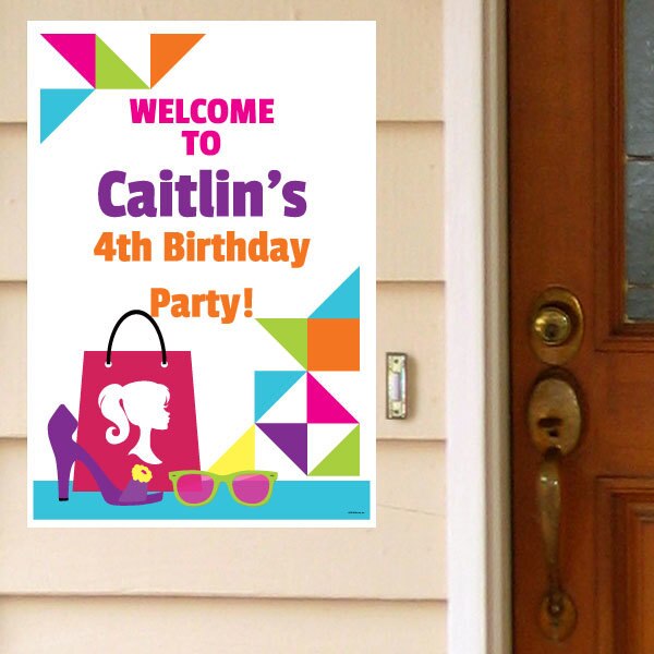 Glamour Doll Party Door Greeter, Editable PDF Printable by Birthday Direct