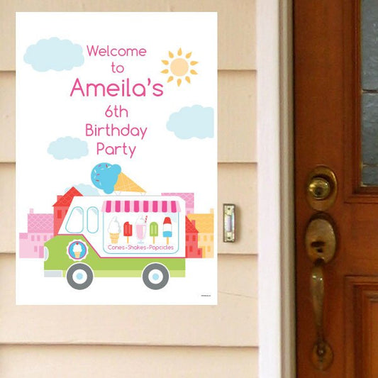 Ice Cream Party Door Greeter, Editable PDF Printable by Birthday Direct