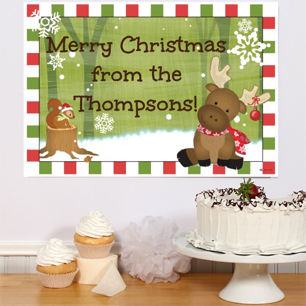 Christmas Woodland Party Sign, Editable PDF Printable by Birthday Direct