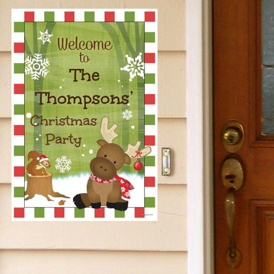 Christmas Woodland Party Door Greeter, Editable PDF Printable by Birthday Direct