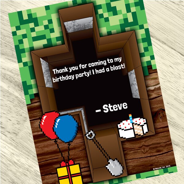 Pixel Craft Party Thank You, 5x7-in, Editable PDF Printable by Birthday Direct