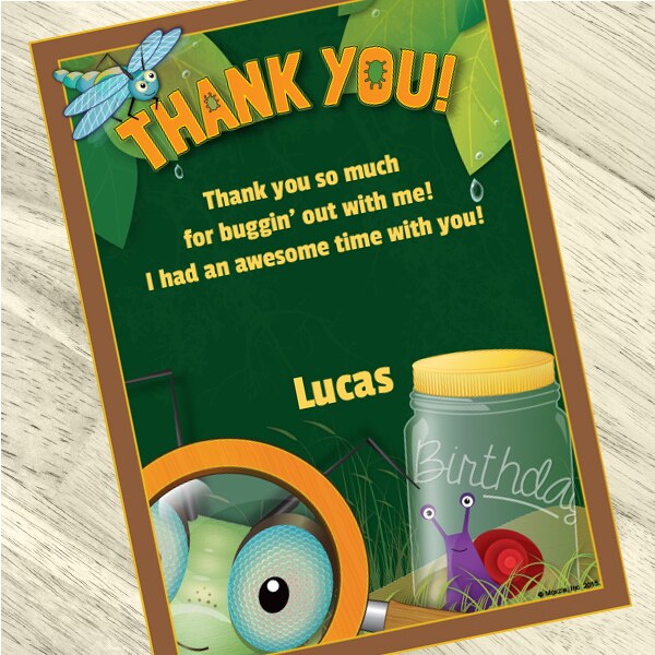 Bugs and Insects Party Thank You, 5x7-in, Editable PDF Printable by Birthday Direct