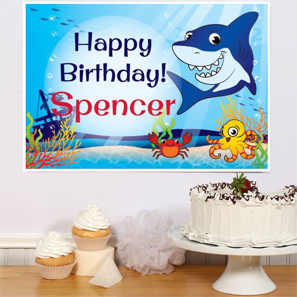 Shark Friends Party Sign, Editable PDF Printable by Birthday Direct