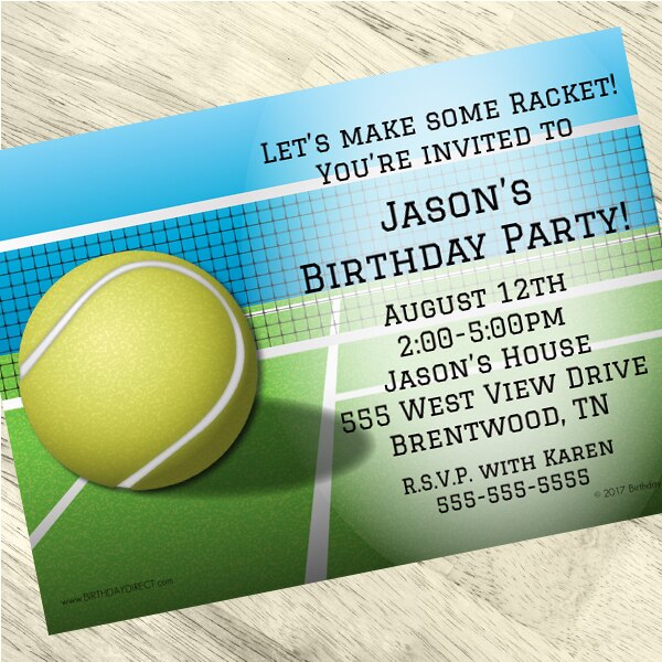 Tennis Party Invitation, 5x7-in, Editable PDF Printable by Birthday Direct