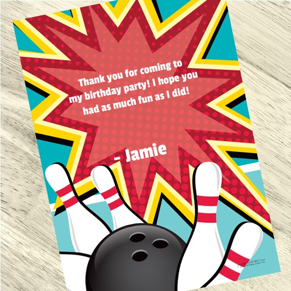 Bowling Party Thank You, 5x7-in, Editable PDF Printable by Birthday Direct